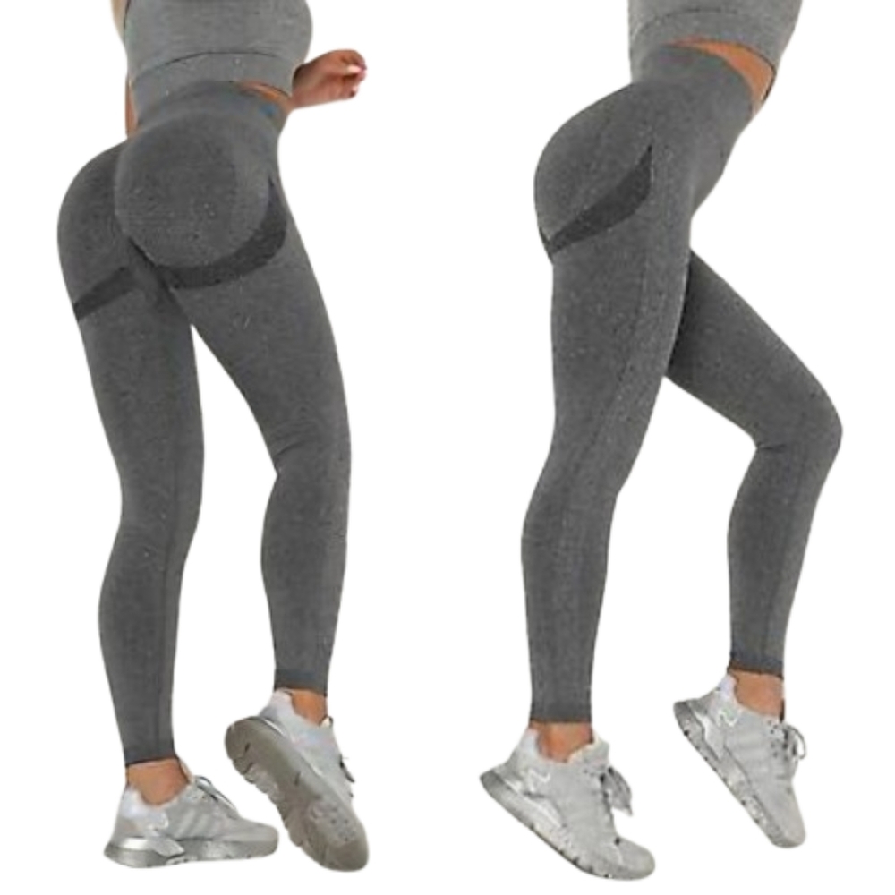 Gray Marled Leggings Butt-Lifting Seamless Yoga Fitness Workout Gym